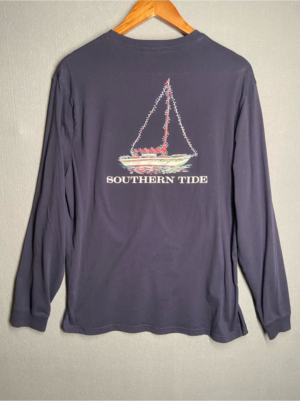 Southern Tide Navy Long Sleeve Tee with Sailboat Graphic